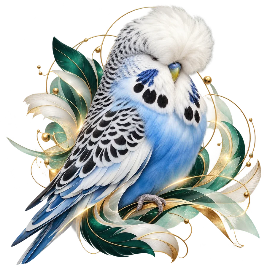 Artwork of an English show budgerigar
